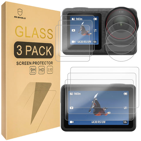 Mr.Shield Screen Protector For DJI OSMO Action 5 Pro [Back+Lens+Front] 3-Pack [9 Pcs] [Tempered Glass] [Japan Glass with 9H Hardness] Screen Protector